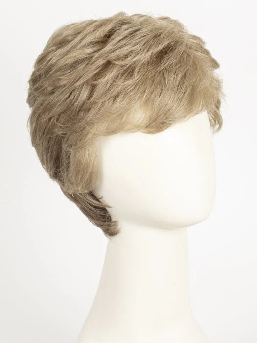 HairUWear blonde short layered wig on mannequin showcasing realistic men's wigs for thinning hair natural look