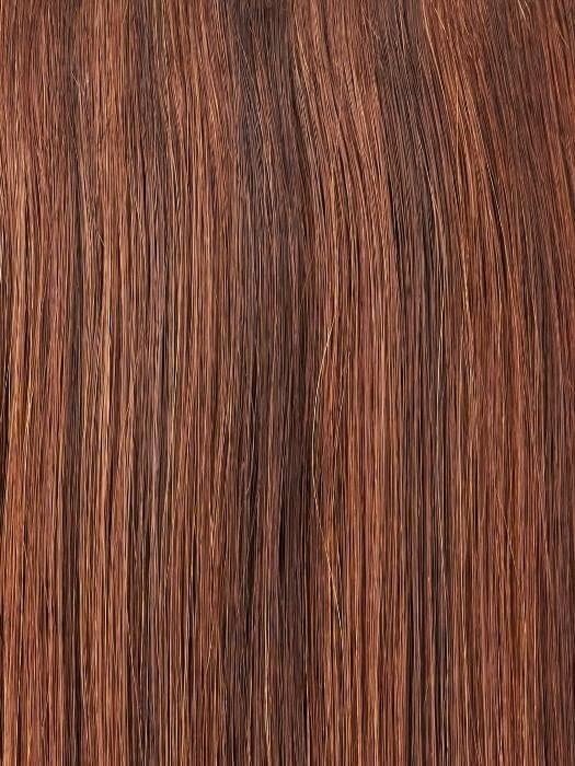 Jon Renau easiVolume 10 inch auburn brown synthetic clip in hairpiece showing straight textured strands