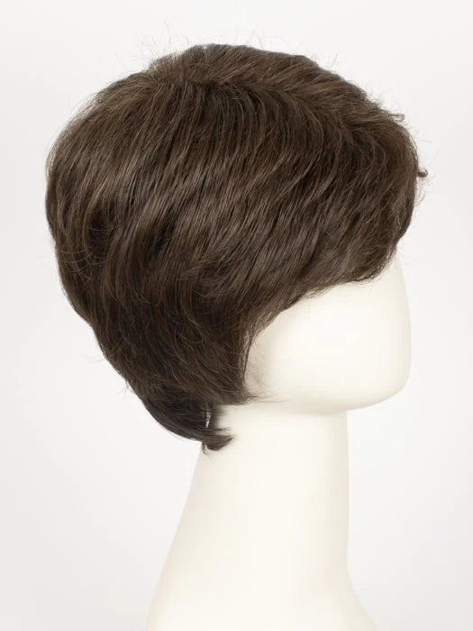 HIM Style men's wig by HairUWear short layered brown synthetic hair on white mannequin side profile