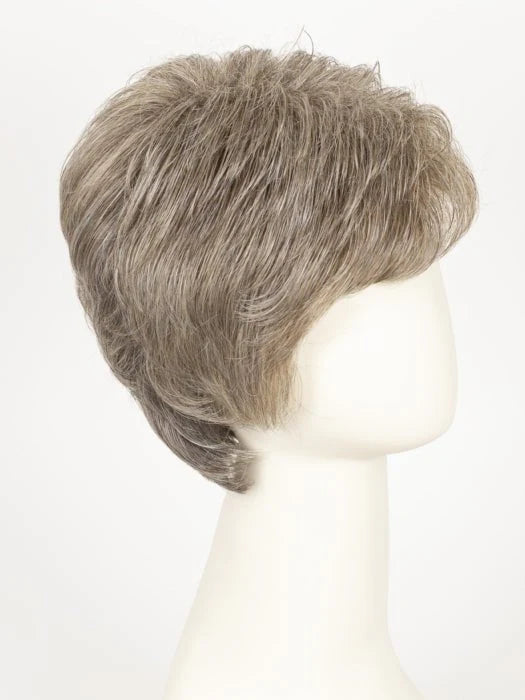 HairUWear HIM Style men's wig ash gray salt and pepper layered short haircut on mannequin side view