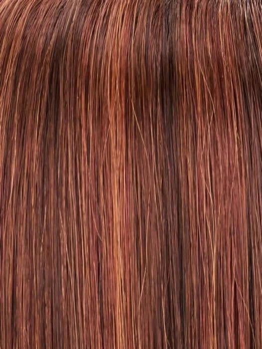 Jon Renau easiVolume 10 inch. Auburn brown synthetic hairpiece close up showing smooth layered strands