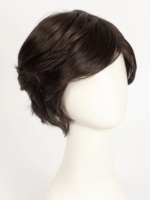short layered synthetic wig in dark brown pixie style with soft texture and natural looking volume for everyday wear