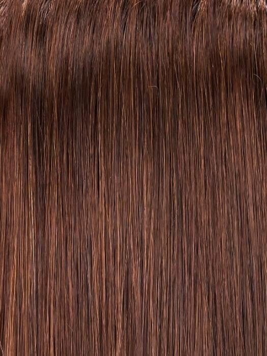Wigalert brown straight hair topper showing smooth glossy strands Jon Renau easiVolume 10 inch volumizer