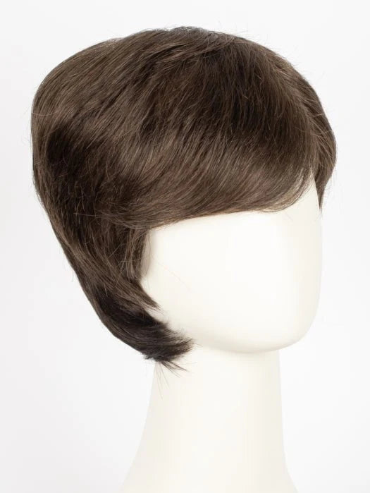 Ellen Wille George men's wig short brown layered style on mannequin with side swept fringe and natural texture