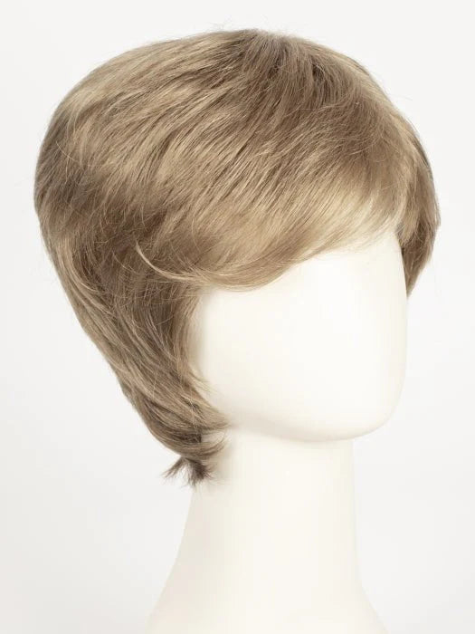 Ellen Wille George men's wig short layered ash blonde style on mannequin with side swept fringe