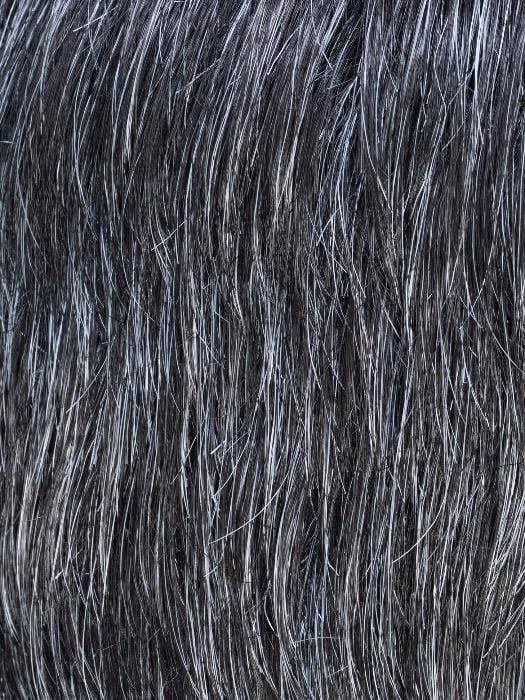 Close up salt and pepper hair texture for Justin Ellen Wille men's wig showing natural looking fibers