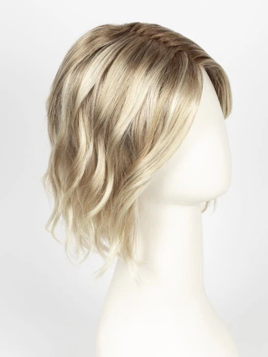 Short silver blonde wig for women with layered wavy bob style and natural side part