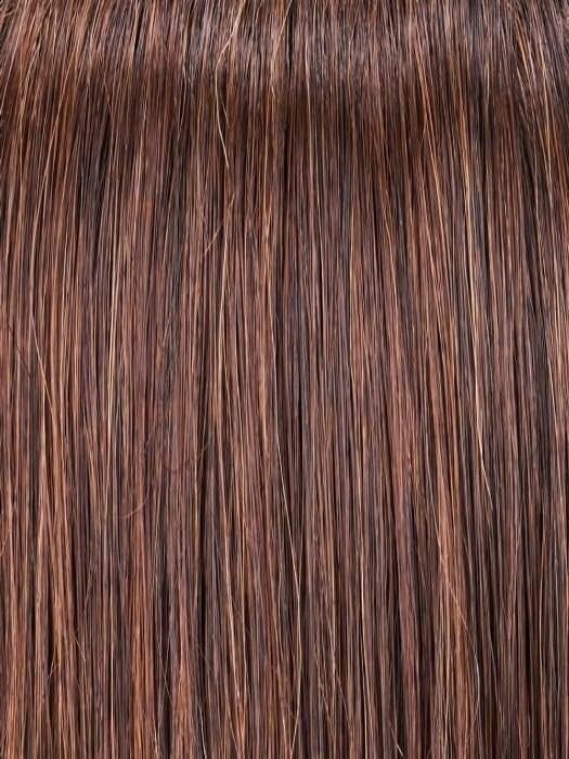 Close-up of Gwyneth Jon Renau wig featuring smooth, shiny strands in rich brown tones