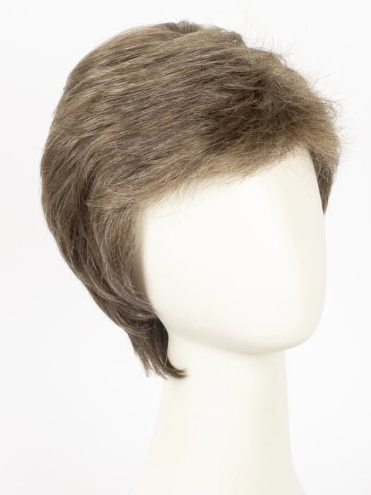 HairUWear men's natural look wig in ash brown on a mannequin head short layered textured style