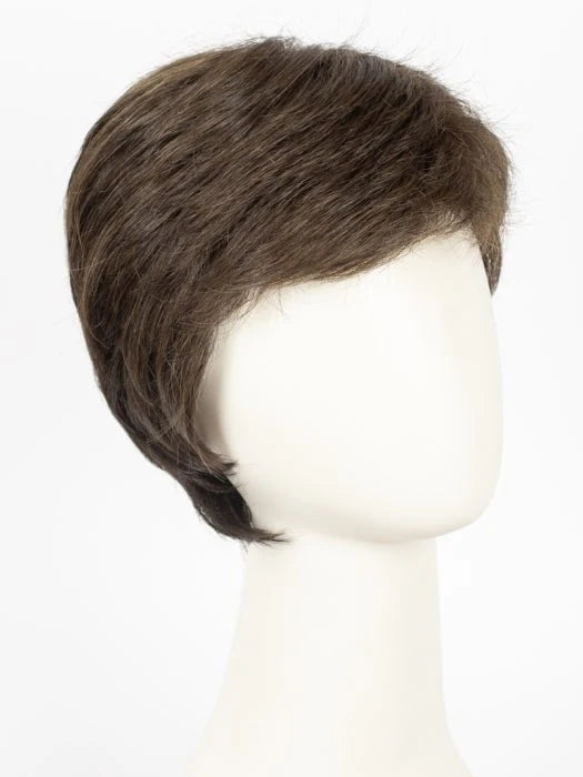 HairUWear short brown men's natural look wig on mannequin with layered side swept fringe and natural texture