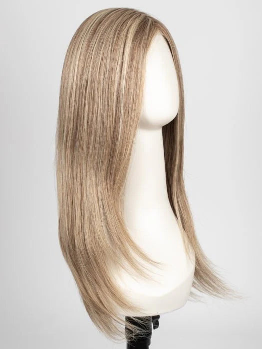 Blake Petite Jon Renau wig with long, straight hair in a light blonde color on a wig stand