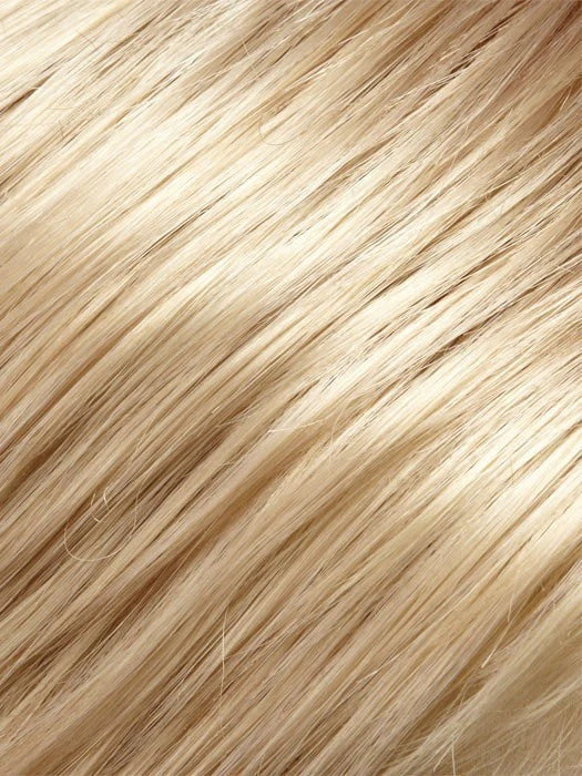 Close up of silky light golden blonde fibers of Jon Renau Ashley Petite wig showing smooth natural texture