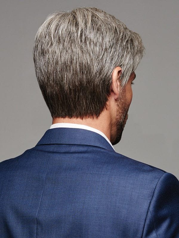 HairUWear men's gray wig realistic short tapered salt and pepper style shown on model back view