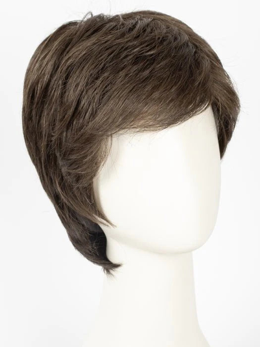 HairUWear men's gray wig realistic short layered haircut on mannequin with natural texture and side swept bangs