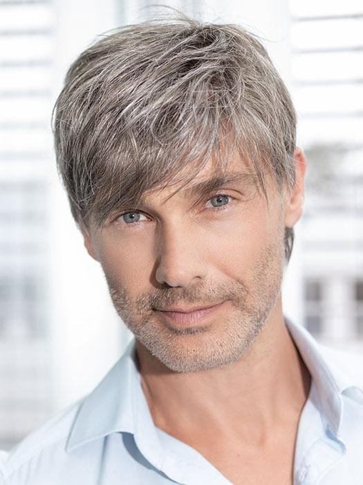 Ellen Wille natural look men's wig for thinning hair in salt and pepper layered short side swept style
