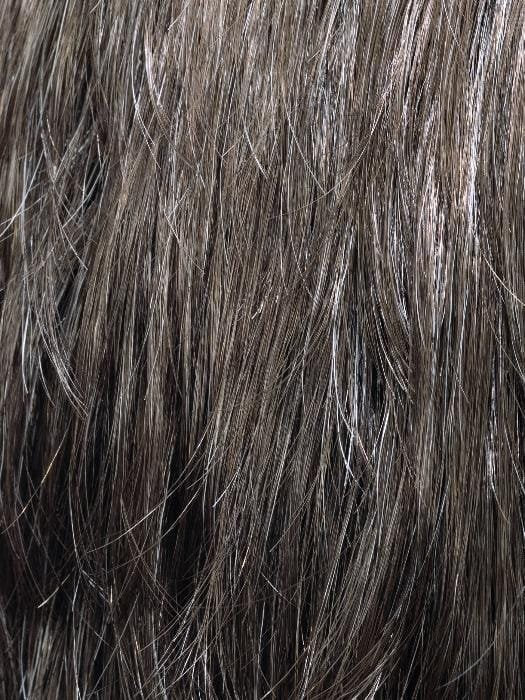 Ellen Wille close up showing natural look men's wig for thinning hair in salt and pepper brown