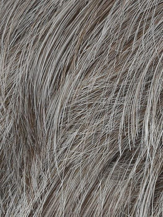 HairUWear men's chiseled wig close up salt and pepper gray texture showing layered natural hair fibers and realistic finish