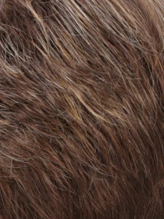 Realistic monofilament hair topper for thinning hair with a blend of brown shades for natural appearance