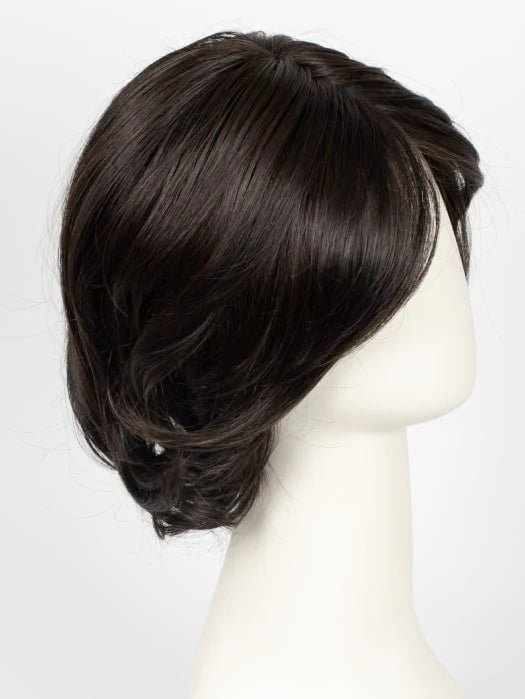 First Lady Products Raquel Welch Crowd Pleaser wig dark brown layered bob with side swept bangs and soft waves for everyday wear