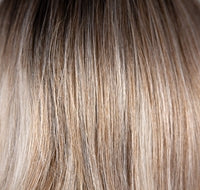 Close up of blonde highlighted hair texture showing smooth strands Zara wig by Rene of Paris from Wigalert