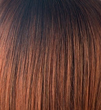 Zara wig by Rene of Paris straight layered synthetic long auburn hair with natural dark roots by Wigalert