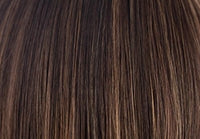 Close up brown highlighted synthetic hair texture of Zara wig by Rene of Paris from Wigalert