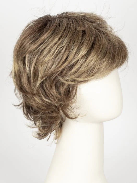 Short layered synthetic wigs for women in a light brown shade with textured styling