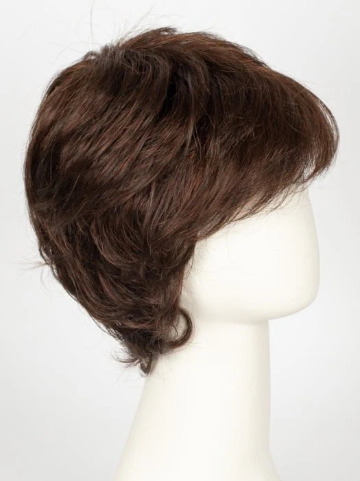 Short layered synthetic wigs for women in dark brown, featuring soft, tousled layers and a natural look.
