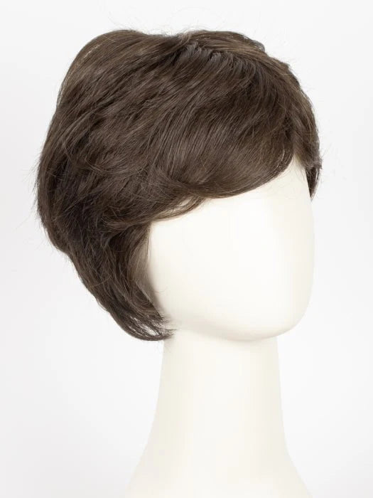 HairUWear men's classic wig short layered brown haircut with side swept bangs on mannequin head
