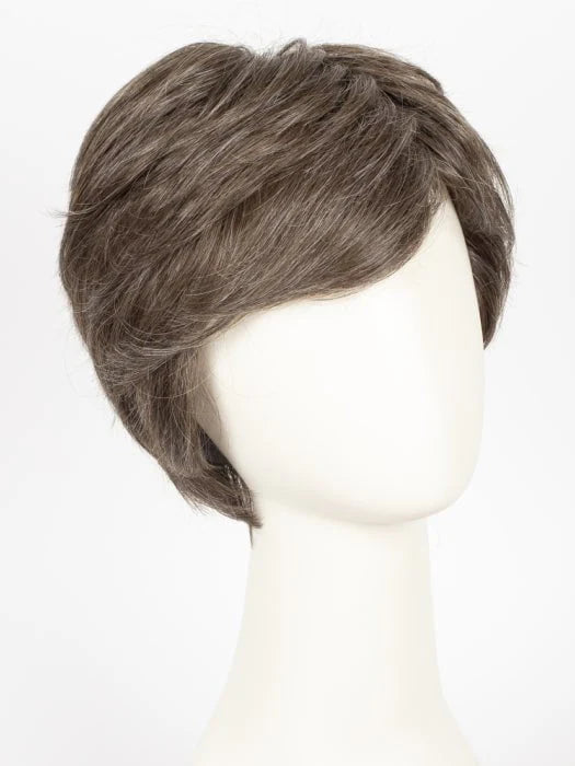 HairUWear men's classic wig in layered medium brown with side swept bangs on mannequin head