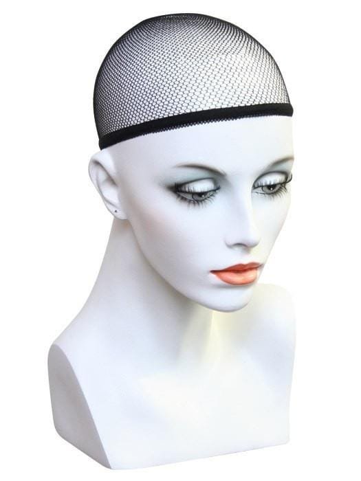 Black mesh wig cap designed for secure fit with wig liner for secure fit feature