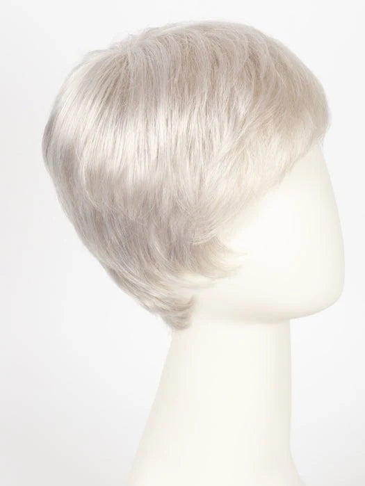 Ellen Wille Risk wig short silver ash blonde pixie cut on mannequin with layered side bangs and soft texture