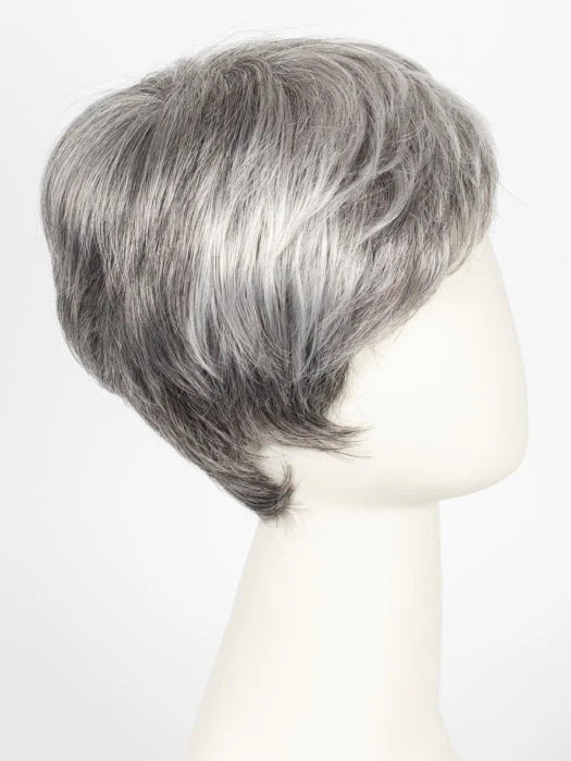 Ellen Wille Risk wig short layered silver gray pixie on mannequin showcasing textured natural volume