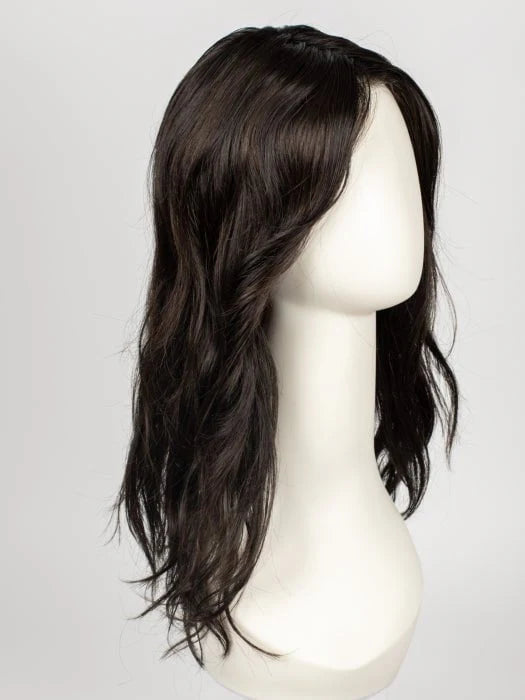 Ellen Wille Arrow lace front wig dark brown long layered waves side part on mannequin head