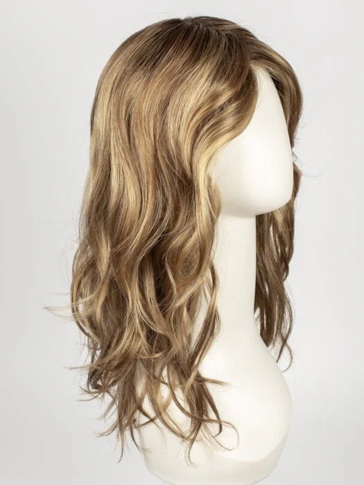 Ellen Wille Arrow lace front wig long wavy honey blonde with dark roots on mannequin head side part