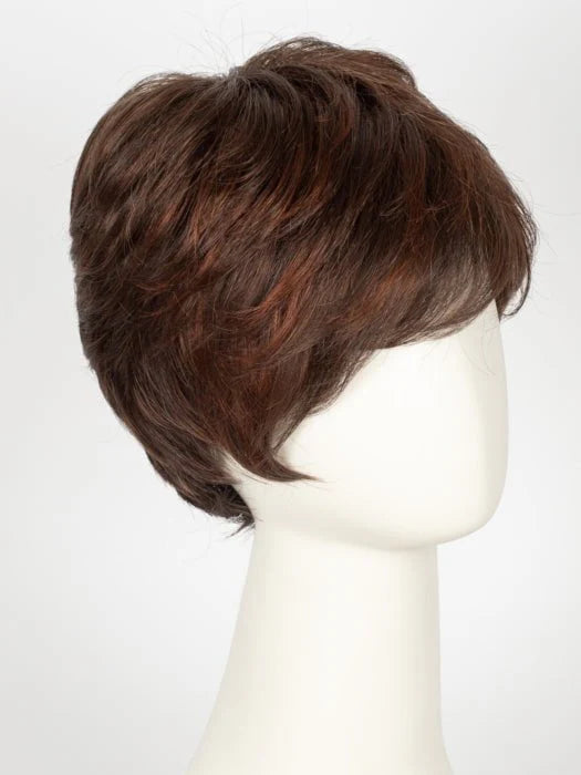 Short pixie cut wig for women with soft waves in rich brown color, perfect for versatile styling