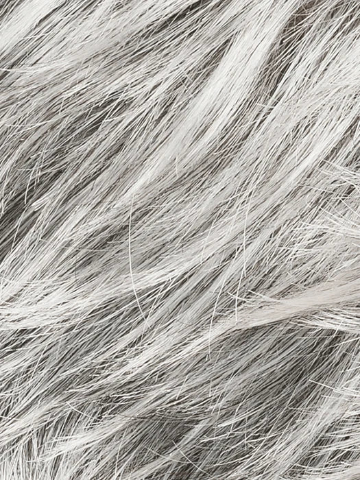 Close-up of the texture of a short pixie cut wig for women showcasing soft, layered grey hair fibers