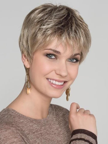 Stylish short pixie cut wig for women with layered hair in blonde tones and a natural look